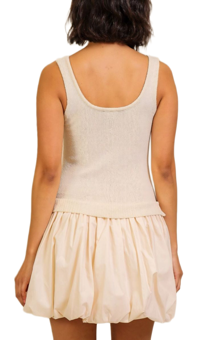 Ivory Knit Top and Woven Bubble Hem Mini Dress