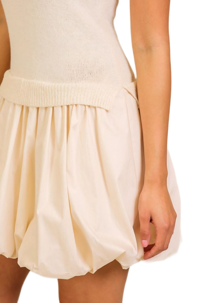 Ivory Knit Top and Woven Bubble Hem Mini Dress