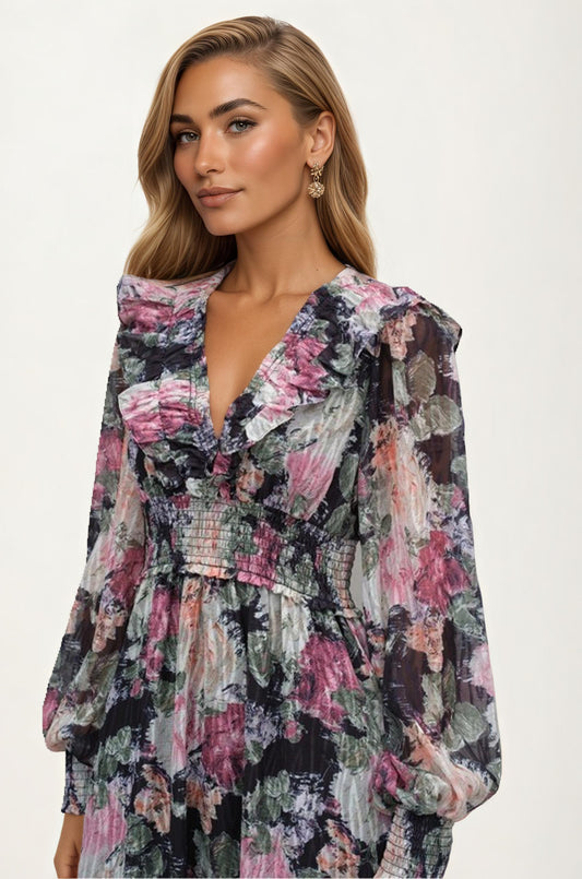Floral Print Long Sleeve Maxi Dress