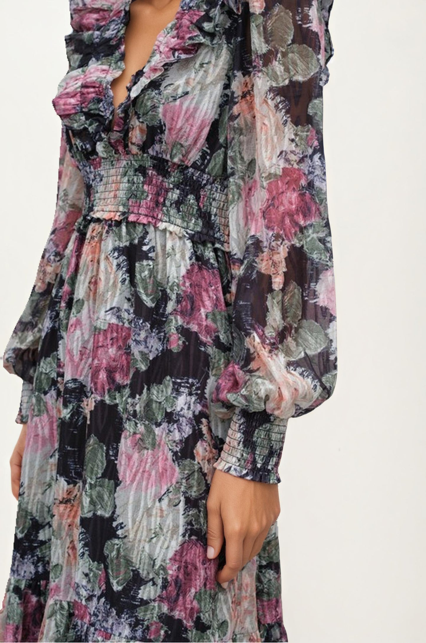Floral Print Long Sleeve Maxi Dress