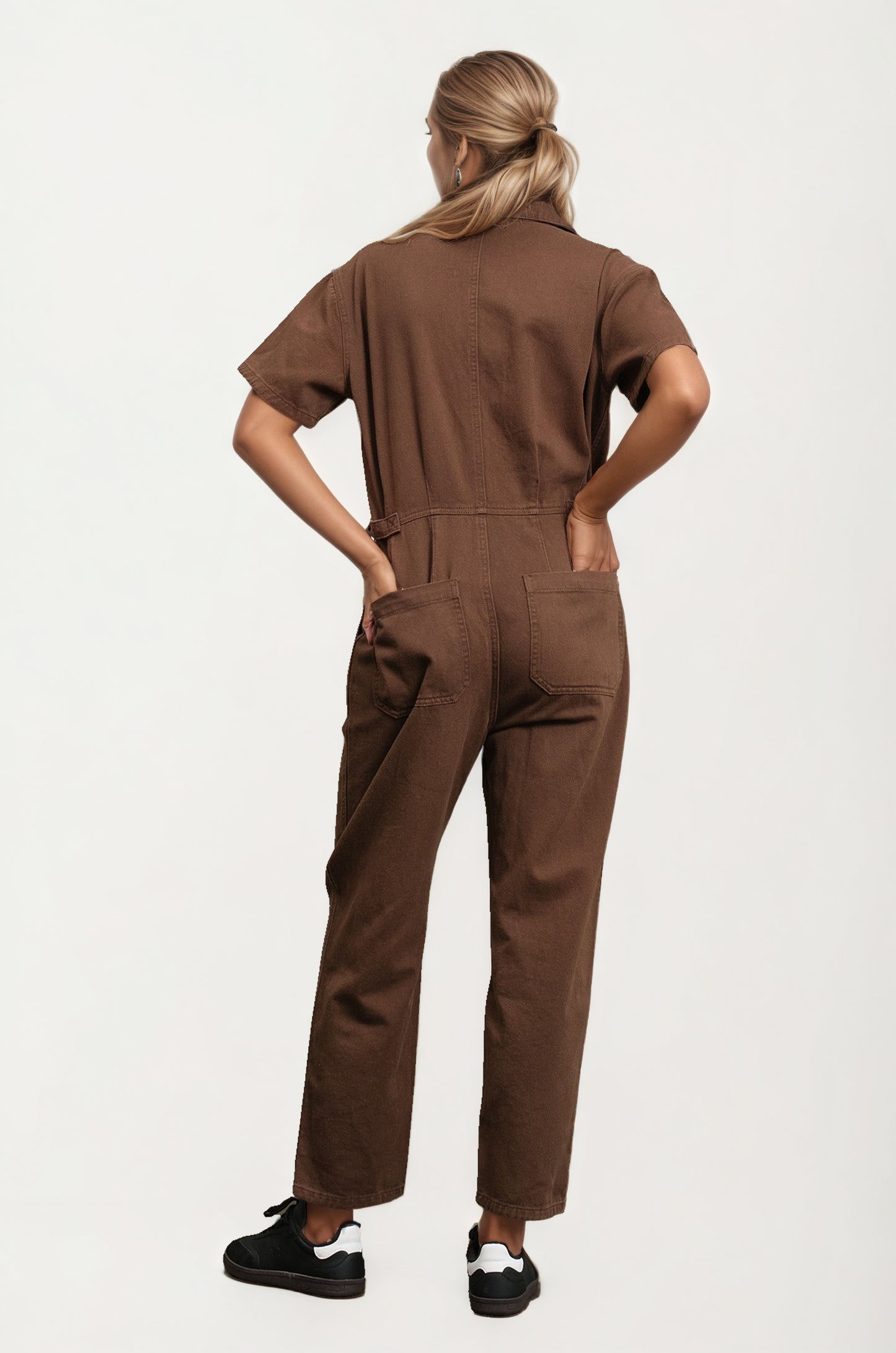 Short Sleeve Utility Jumpsuit with Button Front
