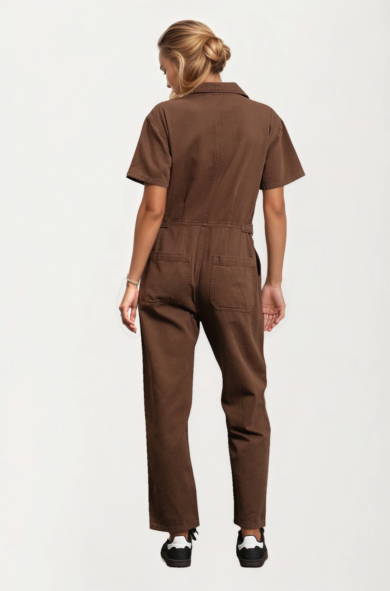 Short Sleeve Utility Jumpsuit with Button Front