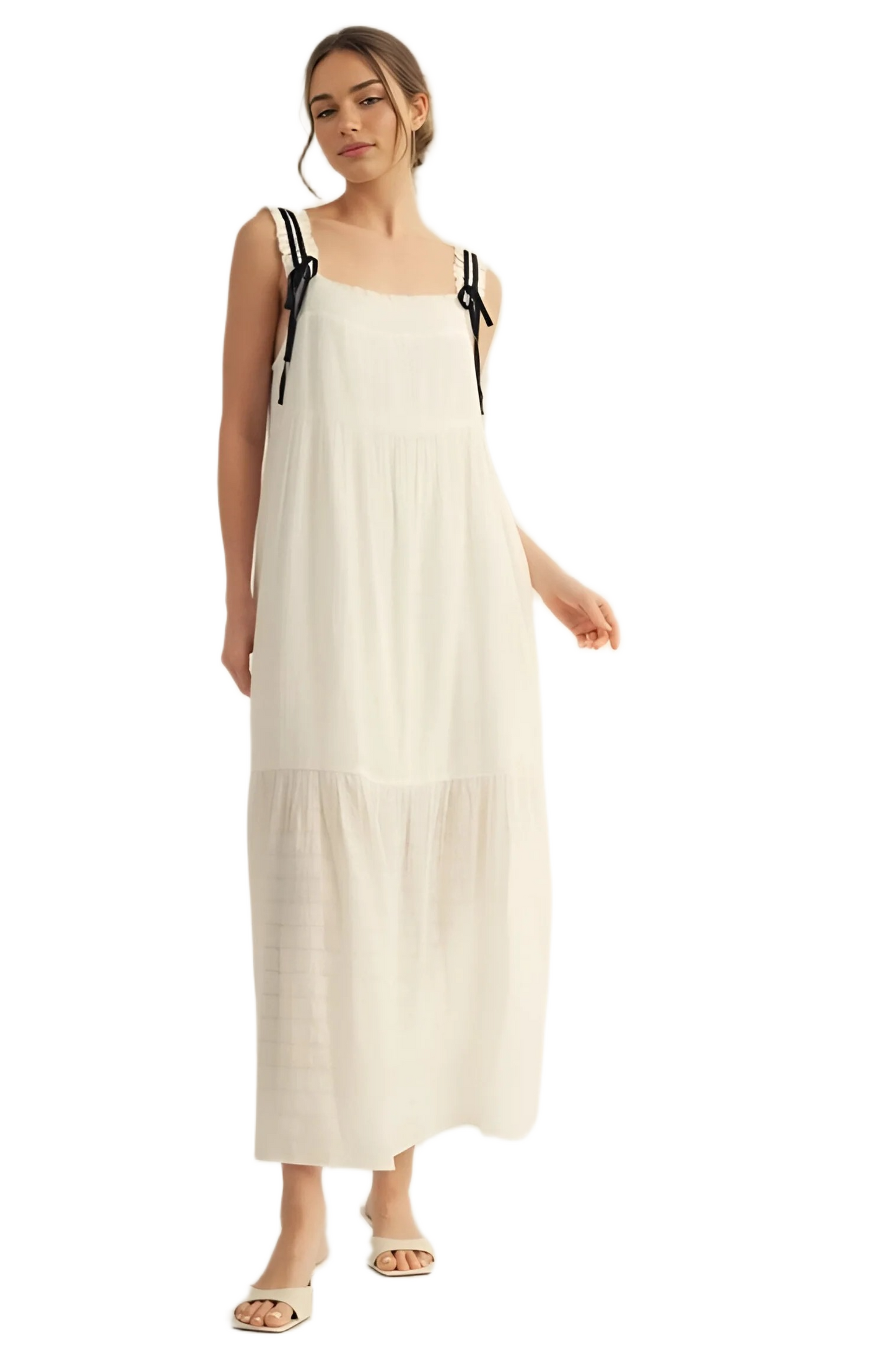White Smocked Maxi Dress with Tie Straps