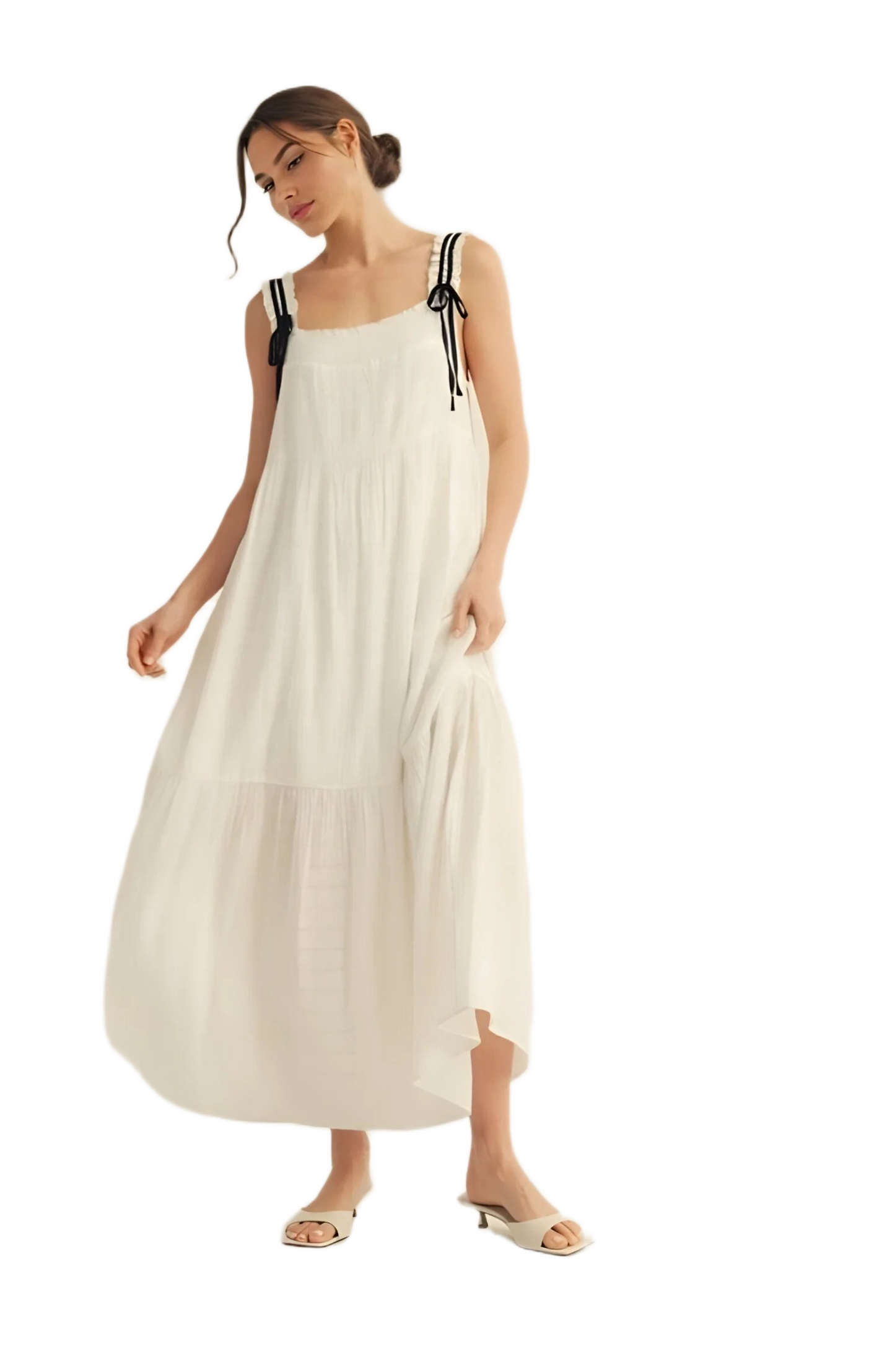 White Smocked Maxi Dress with Tie Straps