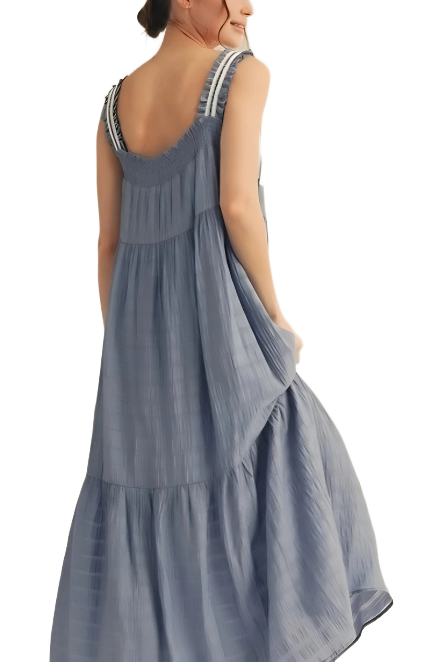 Blue Smocked Maxi Dress with Tie Straps
