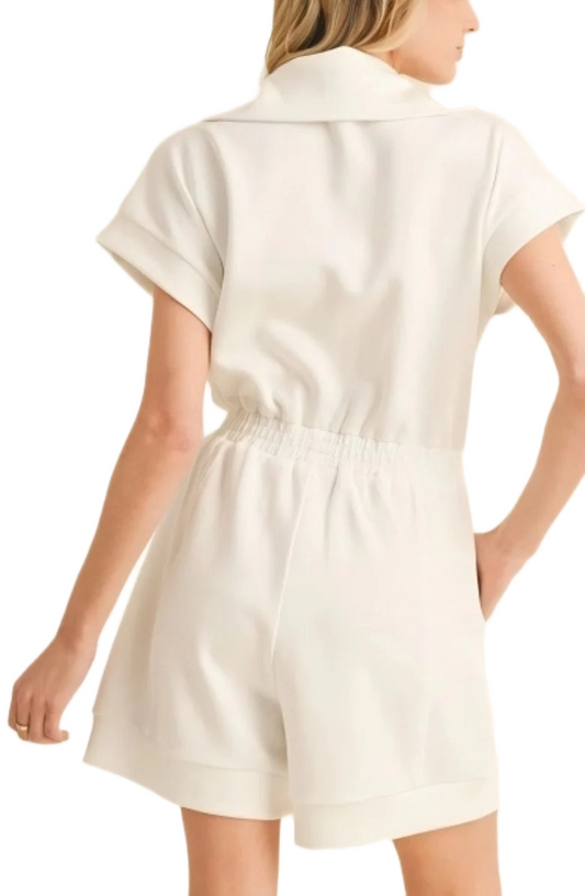 Short Sleeve Zip-Front Romper with Elastic Waist and Pockets