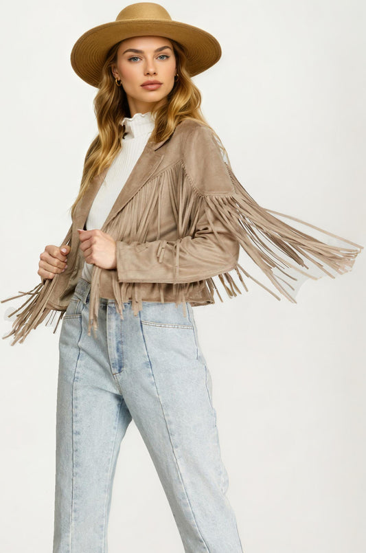 Faux Suede Fringe Jacket with Open Front
