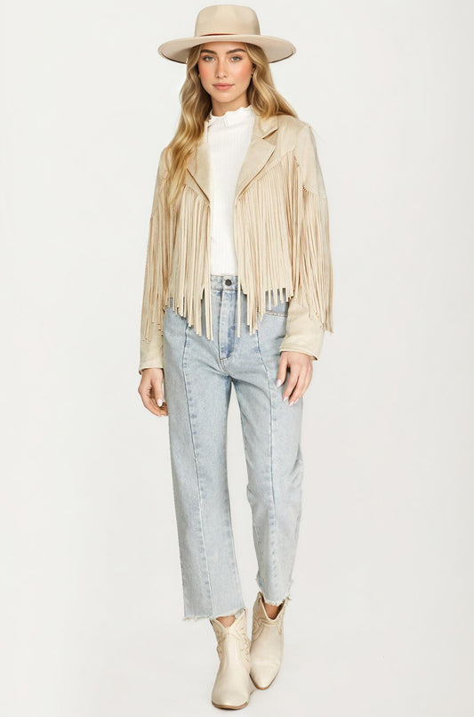 Faux Suede Fringe Jacket with Open Front