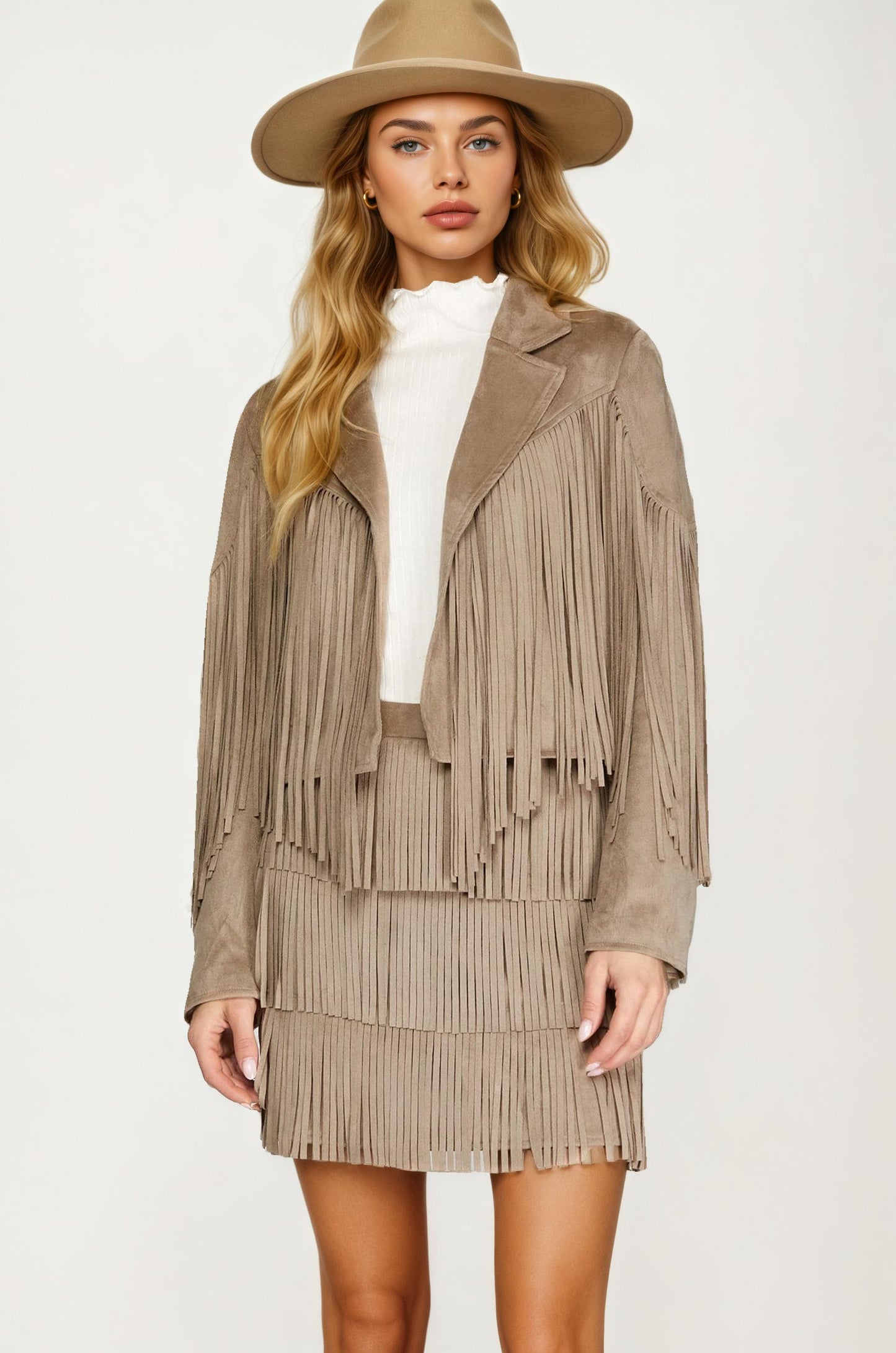 Faux Suede Fringe Jacket with Open Front