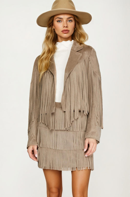Faux Suede Fringe Jacket with Open Front