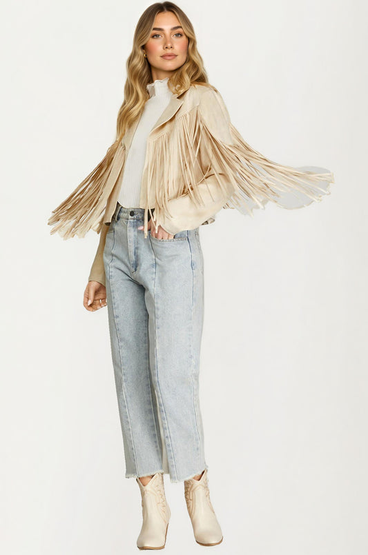 Faux Suede Fringe Jacket with Open Front