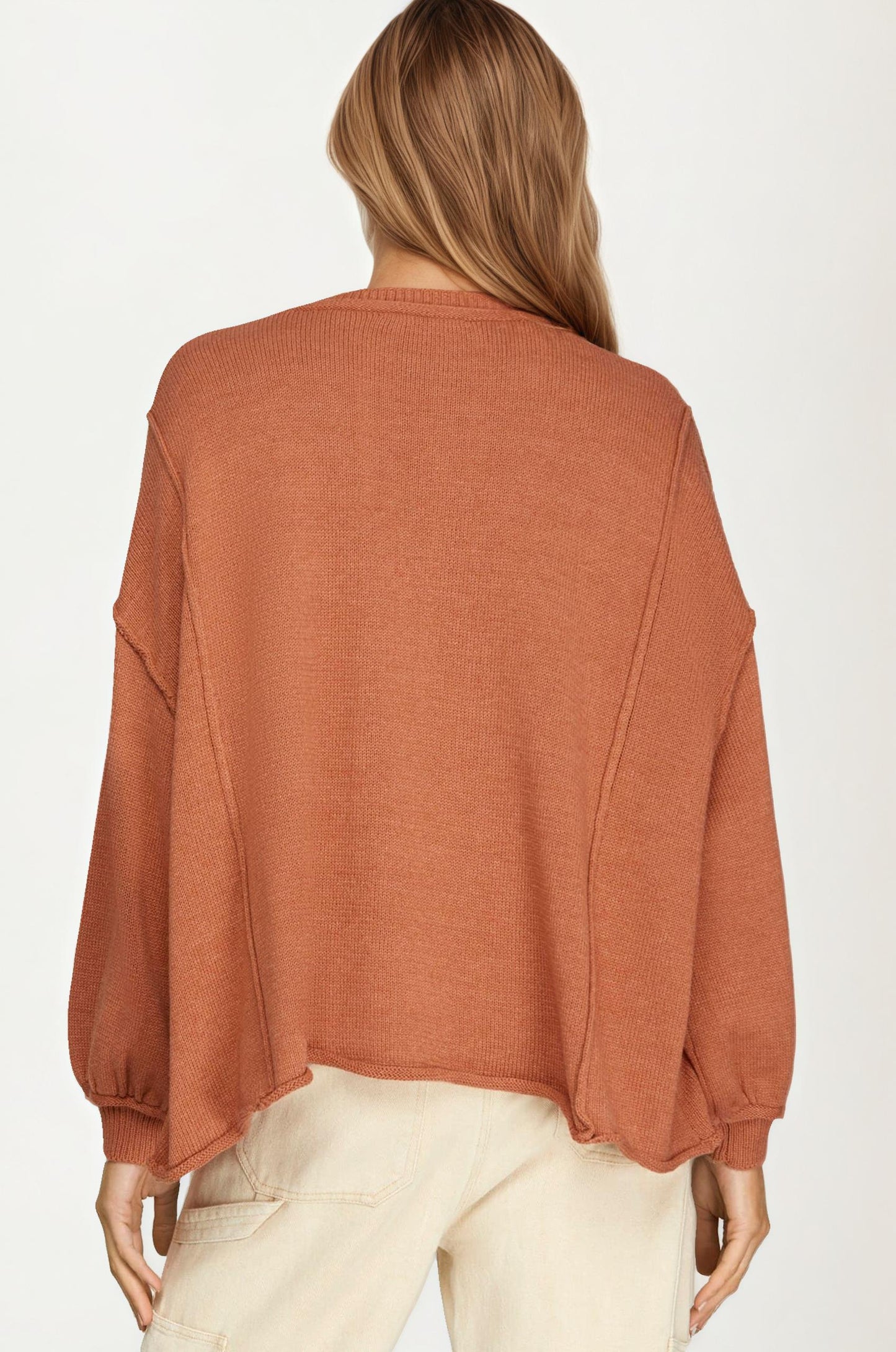 Oversized Knit Pullover Sweater with Balloon Sleeves