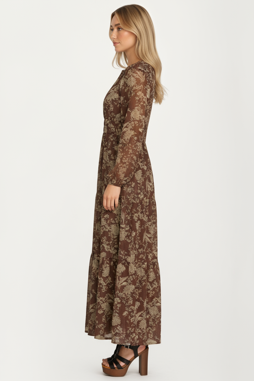 Long Sleeve Maxi Dress with Smocked Waist