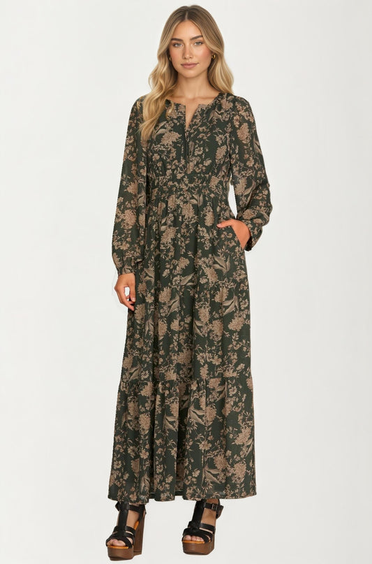 Long Sleeve Maxi Dress with Smocked Waist