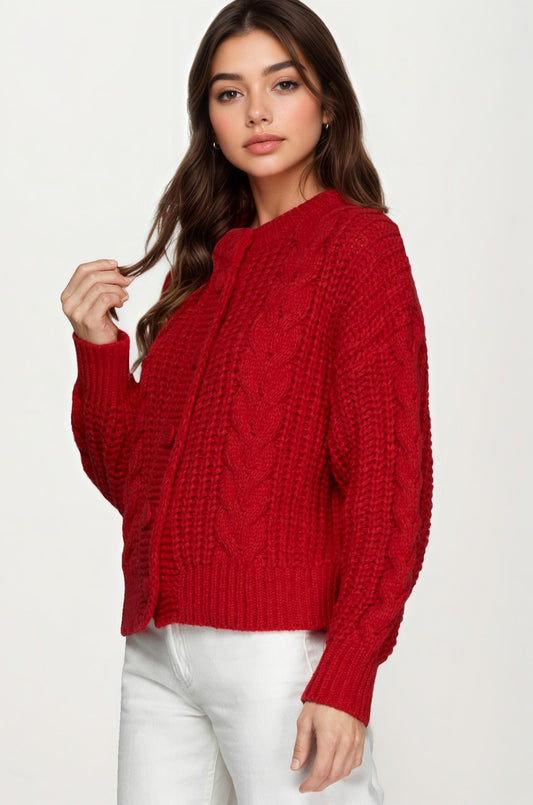 Chunky Cable Knit Cardigan with Button Front