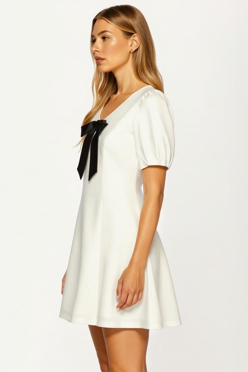 Mini Dress with Black Bow Detail