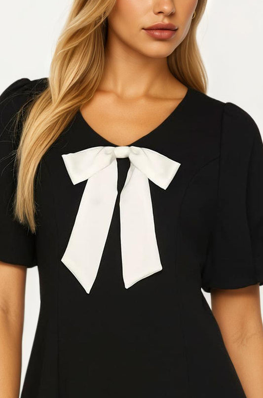 Mini Dress with White Bow Detail