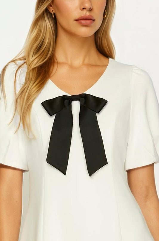 Mini Dress with Black Bow Detail