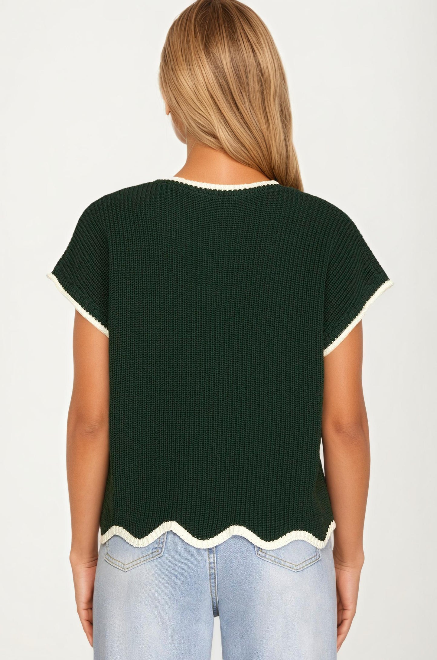 Short Sleeve Knit Top with Contrast Trim and Pocket