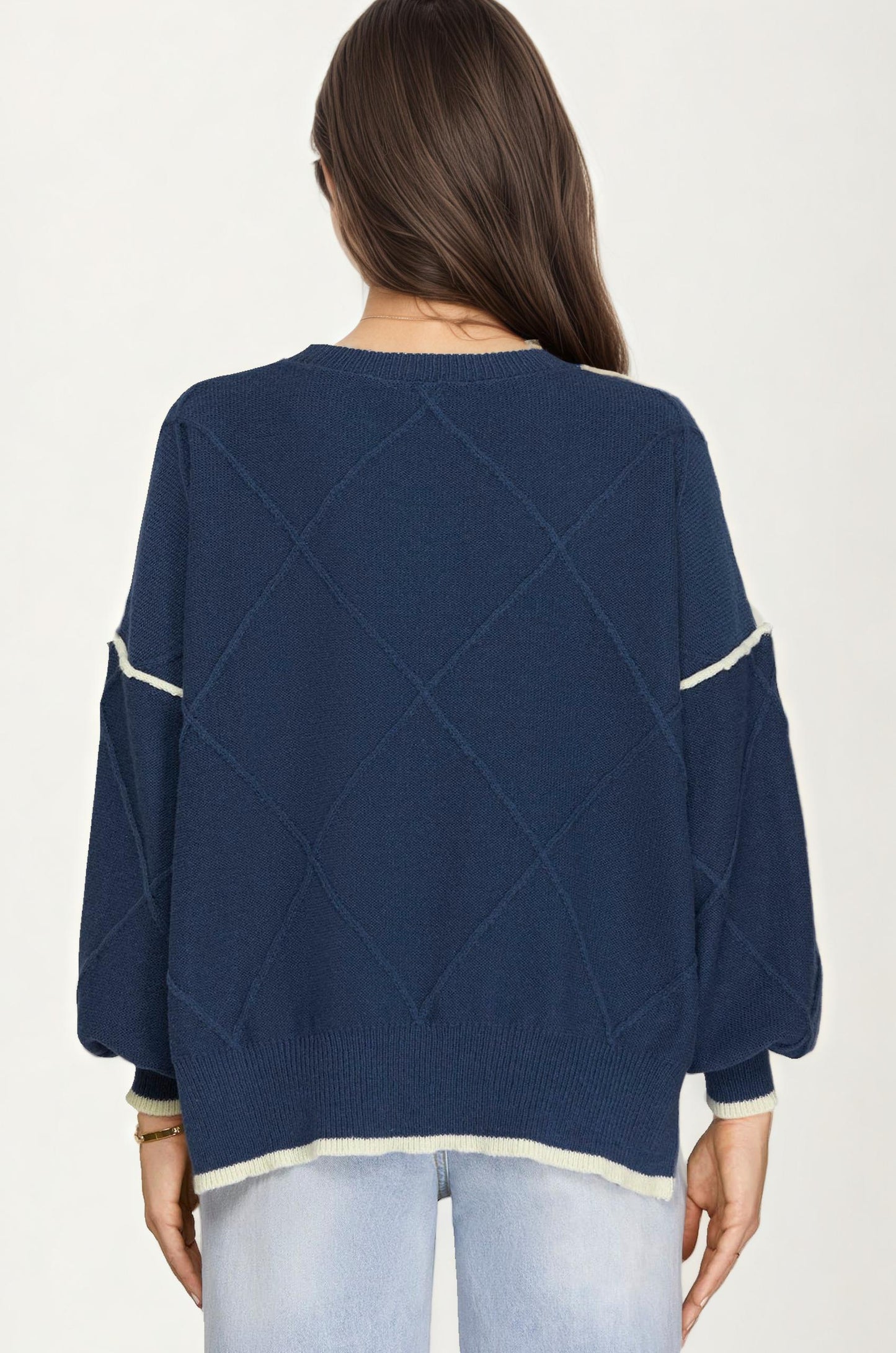 Bow Detail Knit Sweater with Contrast Trim
