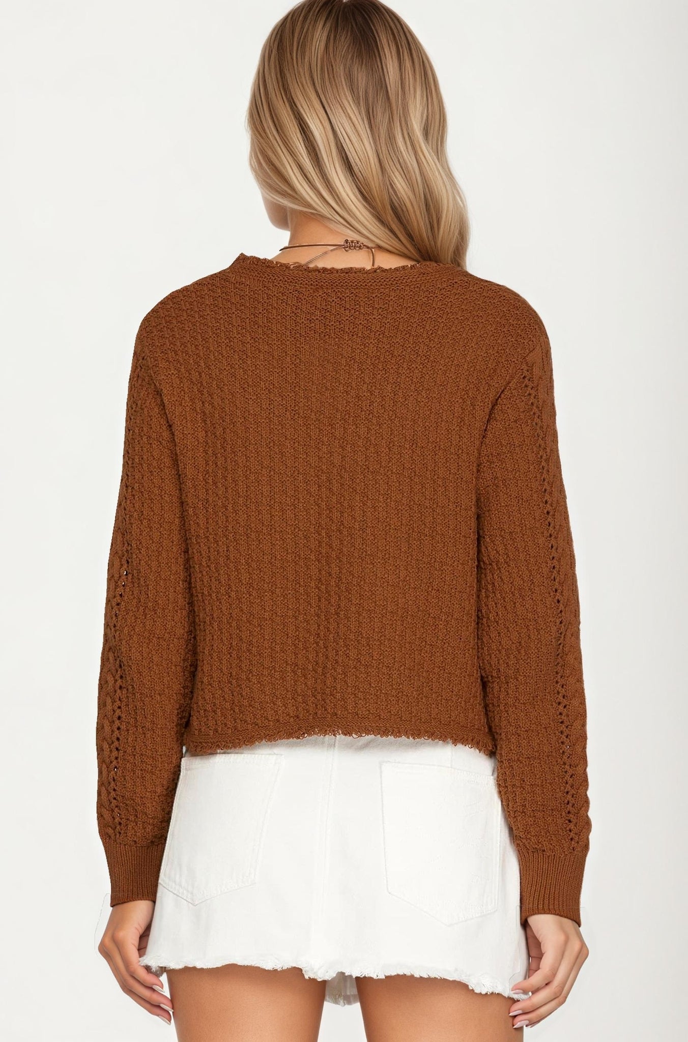 Cable Knit Tie Front Cardigan with Long Sleeves