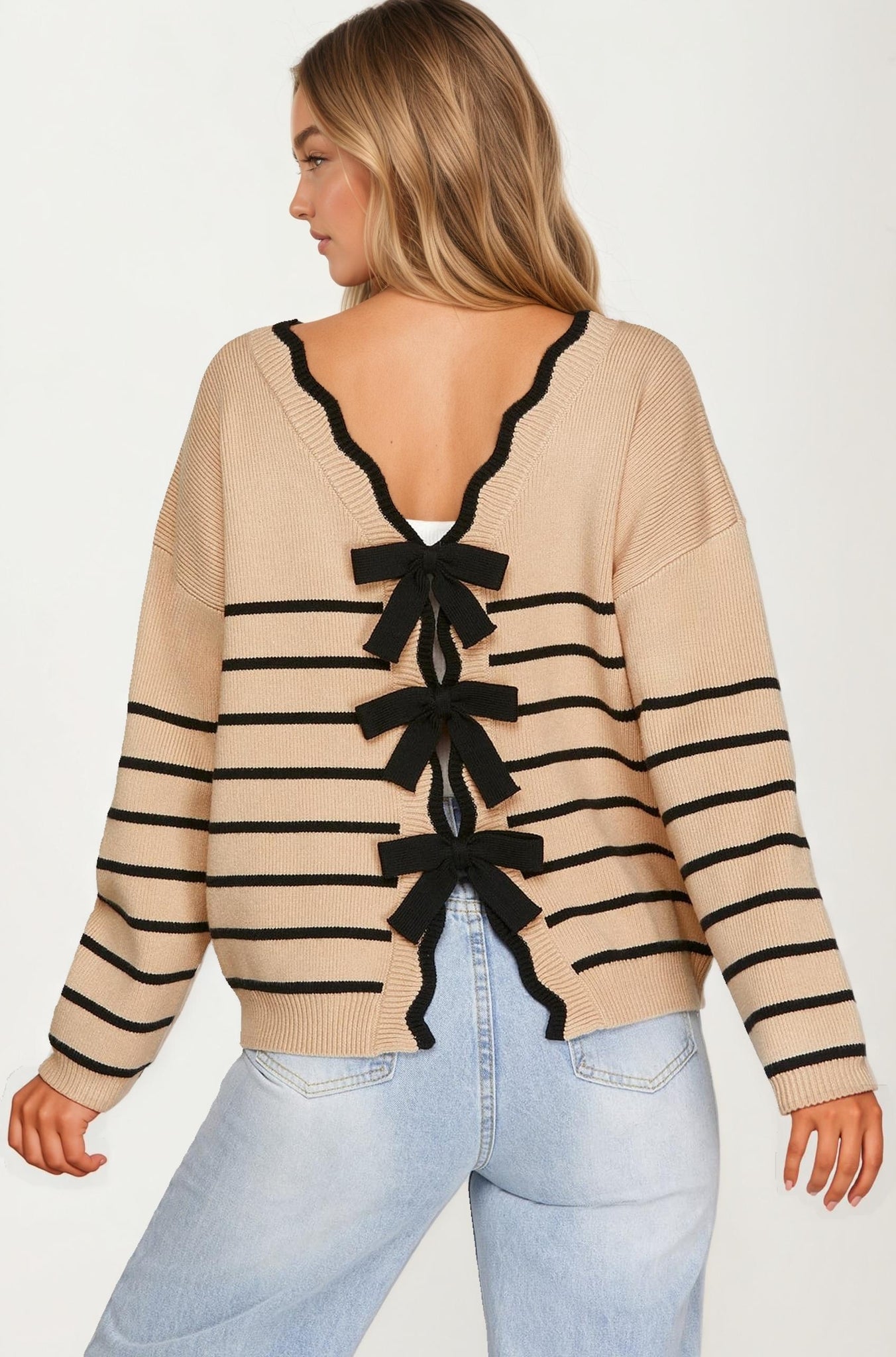 Striped Crewneck Knit Sweater with Long Sleeves