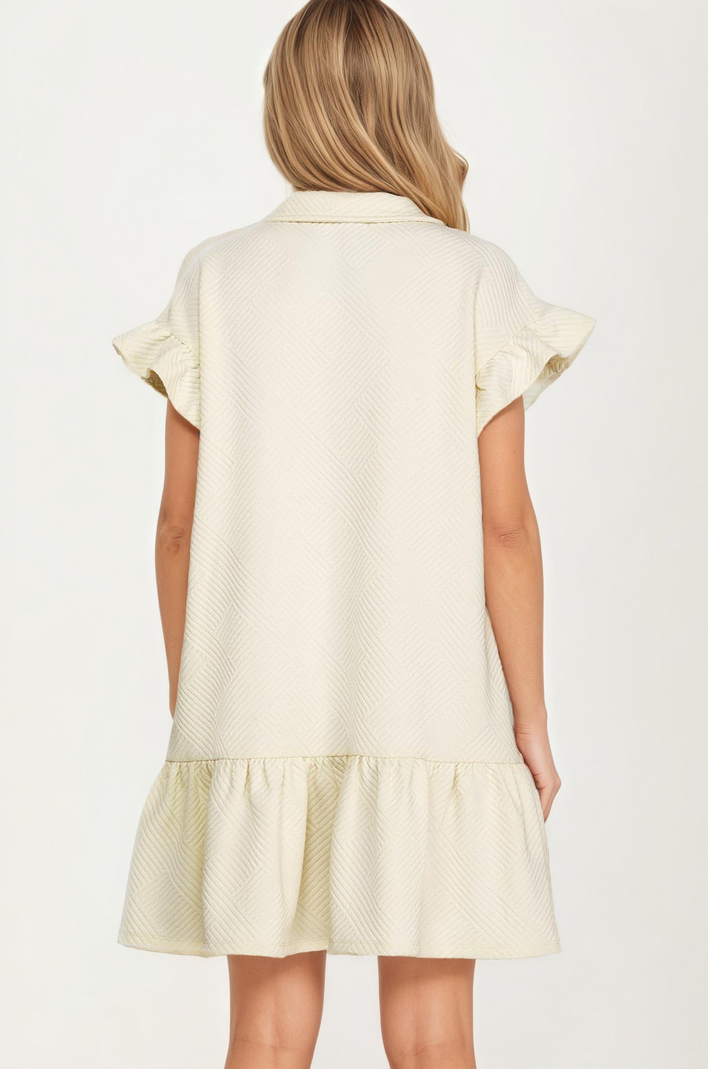 Textured Flutter Sleeve Mini Dress with Zip Detail