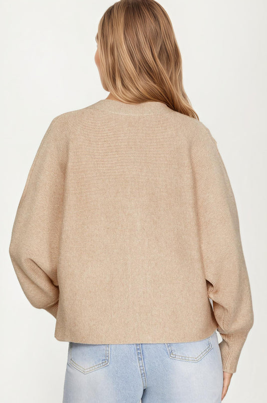 Bow Front Knit Cardigan with Long Sleeves