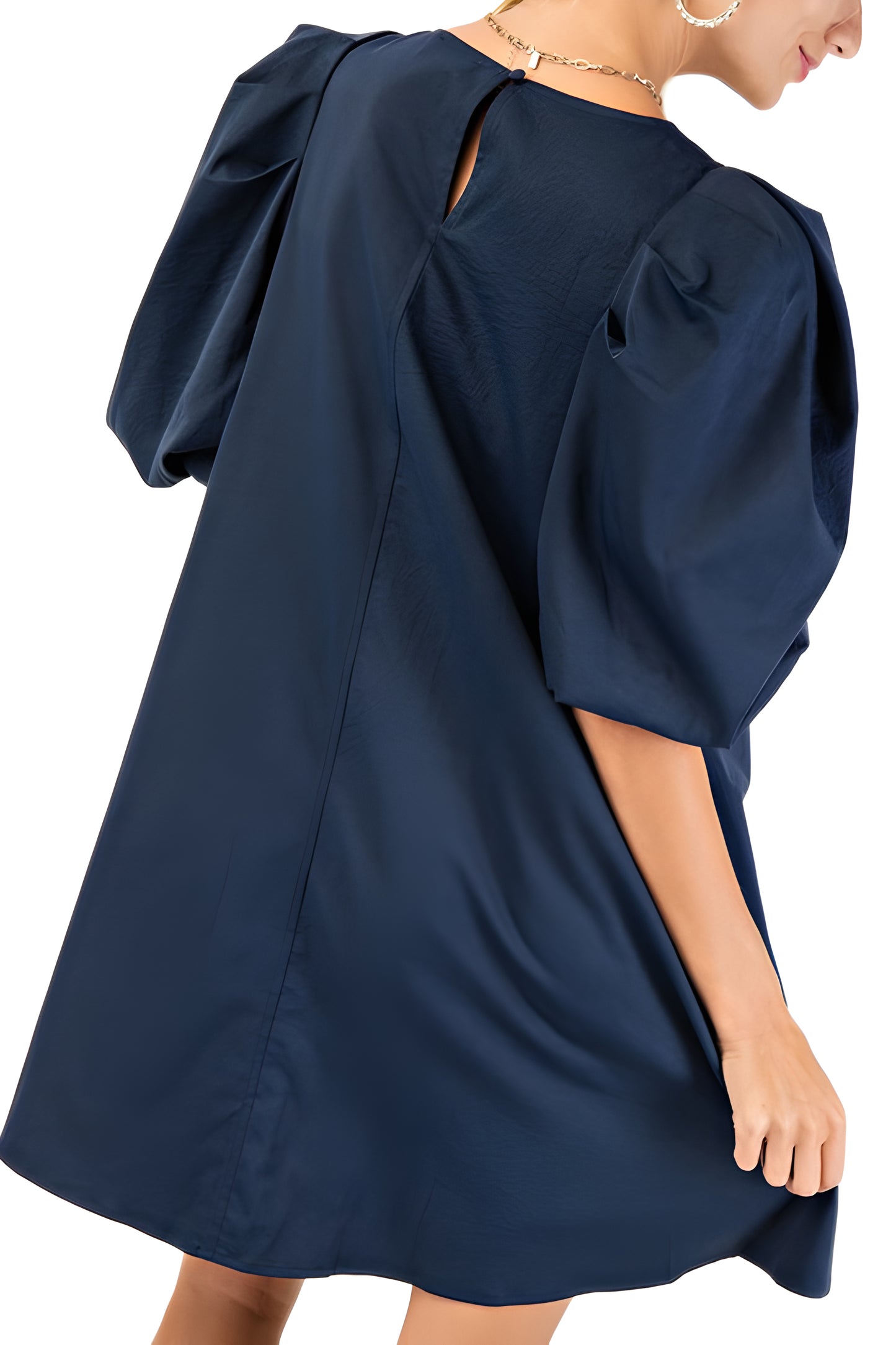 Short Puff Sleeve A-Line Dress With Oversized Bow Accents
