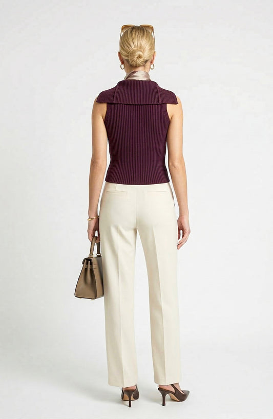 Sleeveless Sweater Vest with Zip Front and Ribbed Knit