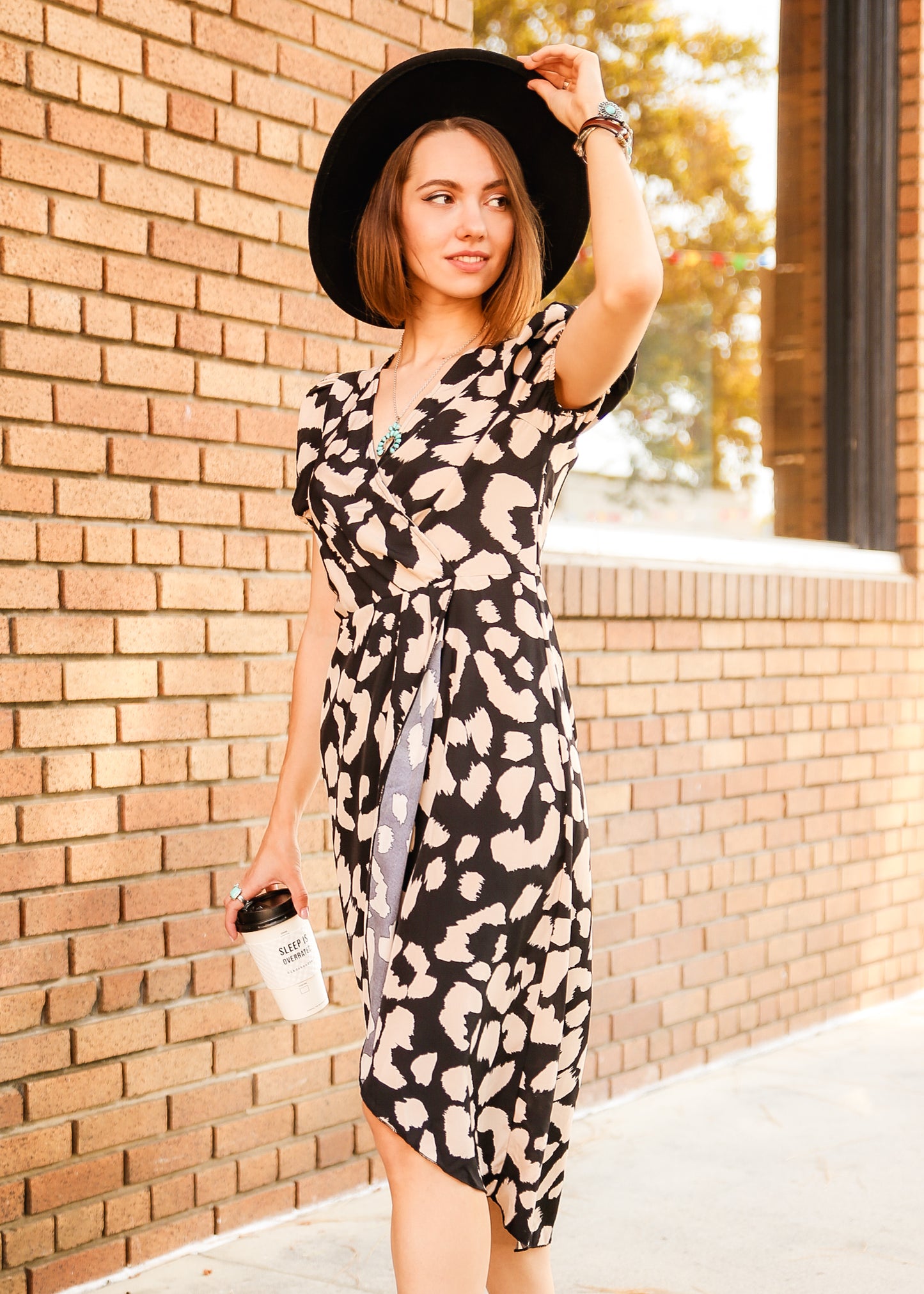 Leopard Print Puff Sleeve Wrap Hem Dress