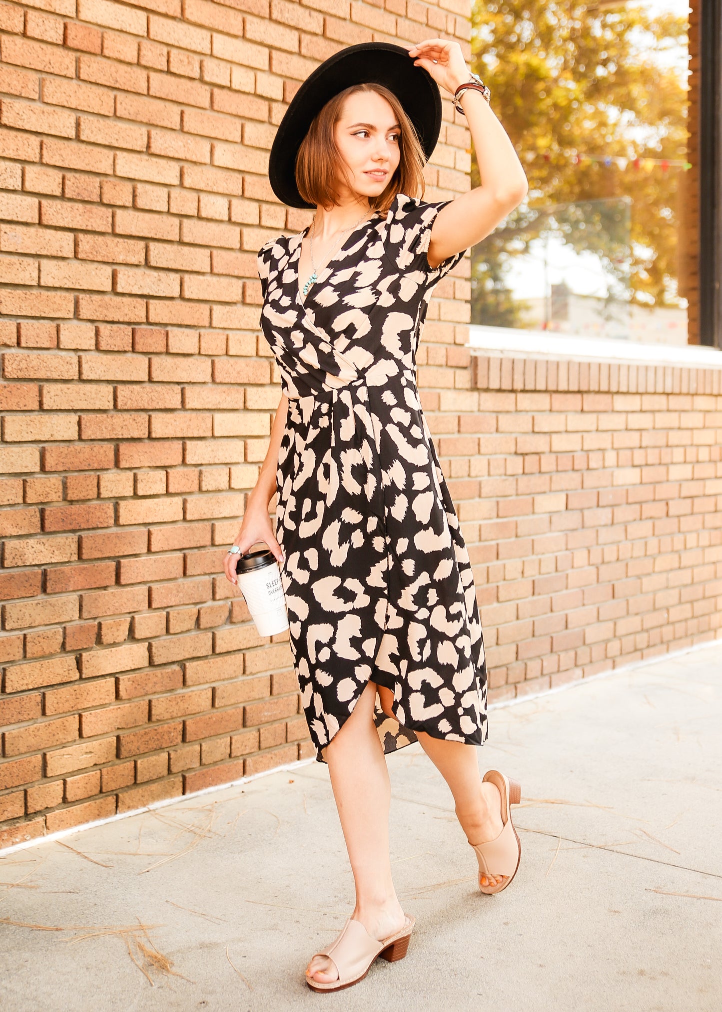 Leopard Print Puff Sleeve Wrap Hem Dress