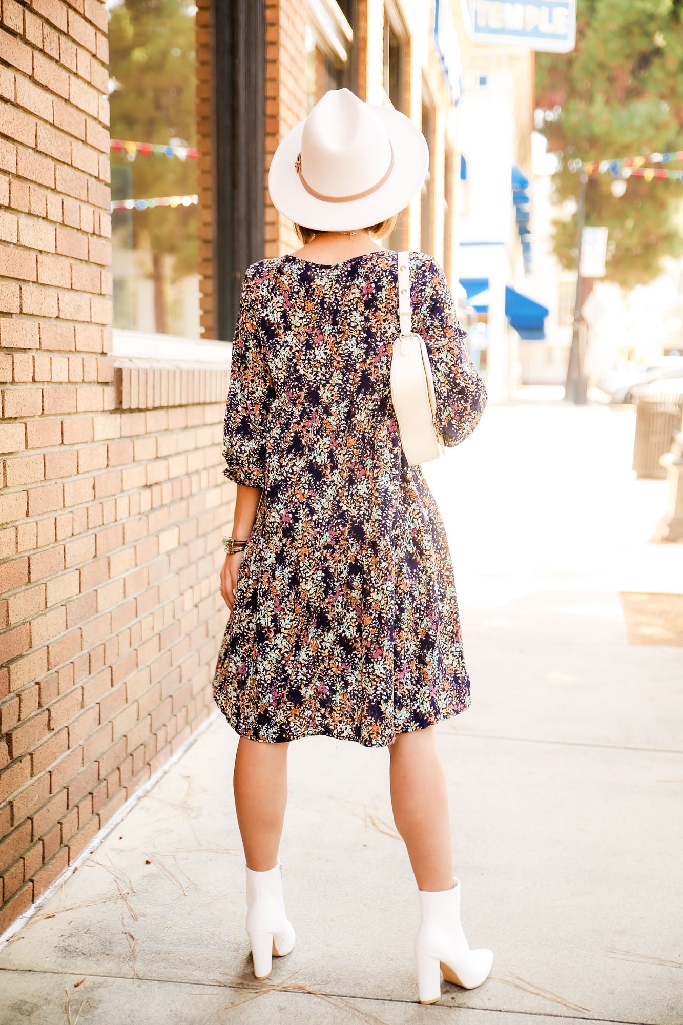 Ditsy Floral Print Puffed Sleeve Gathered Dress