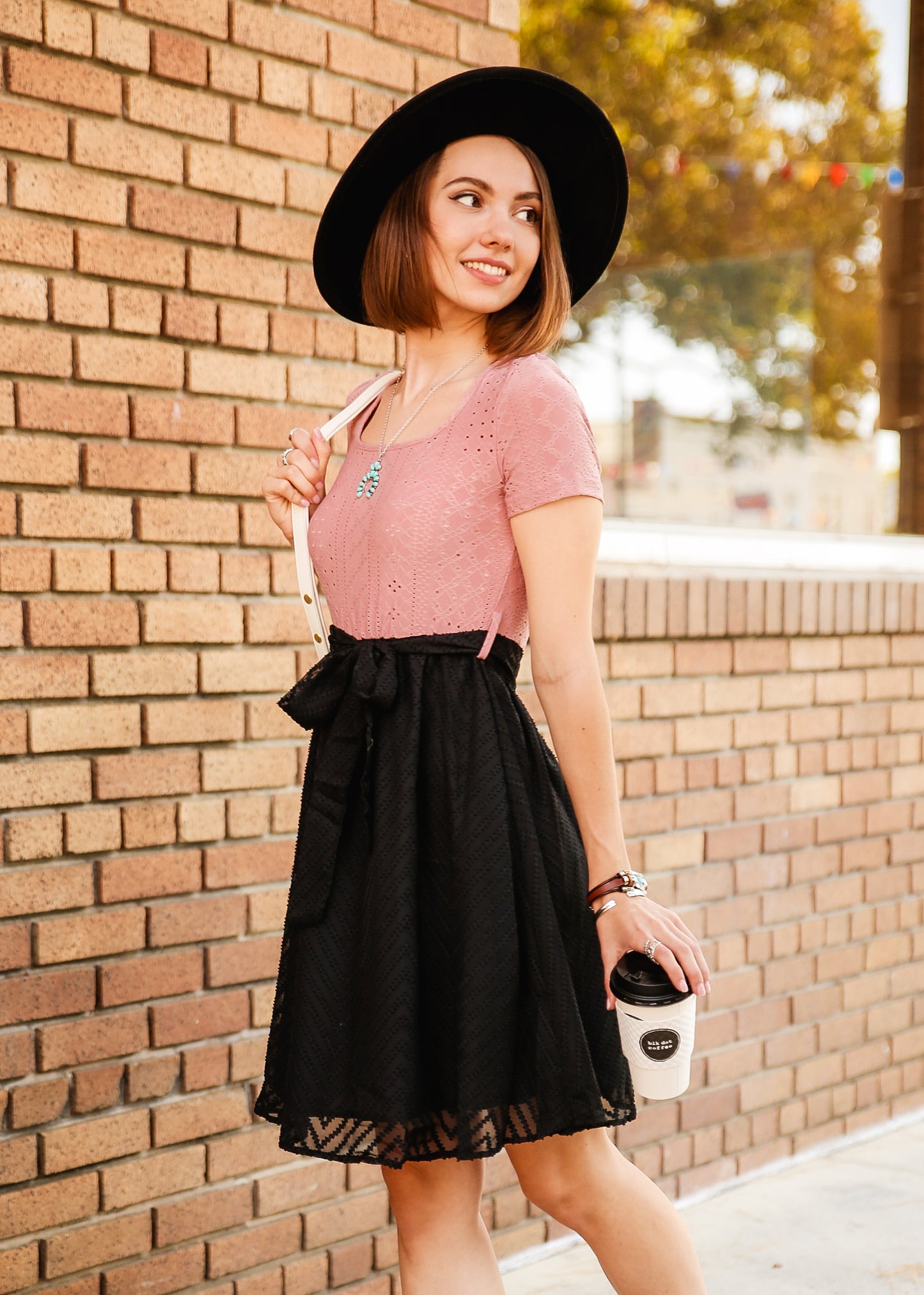 Eyelet Embroidery Square Neck Belted Mauve Dress