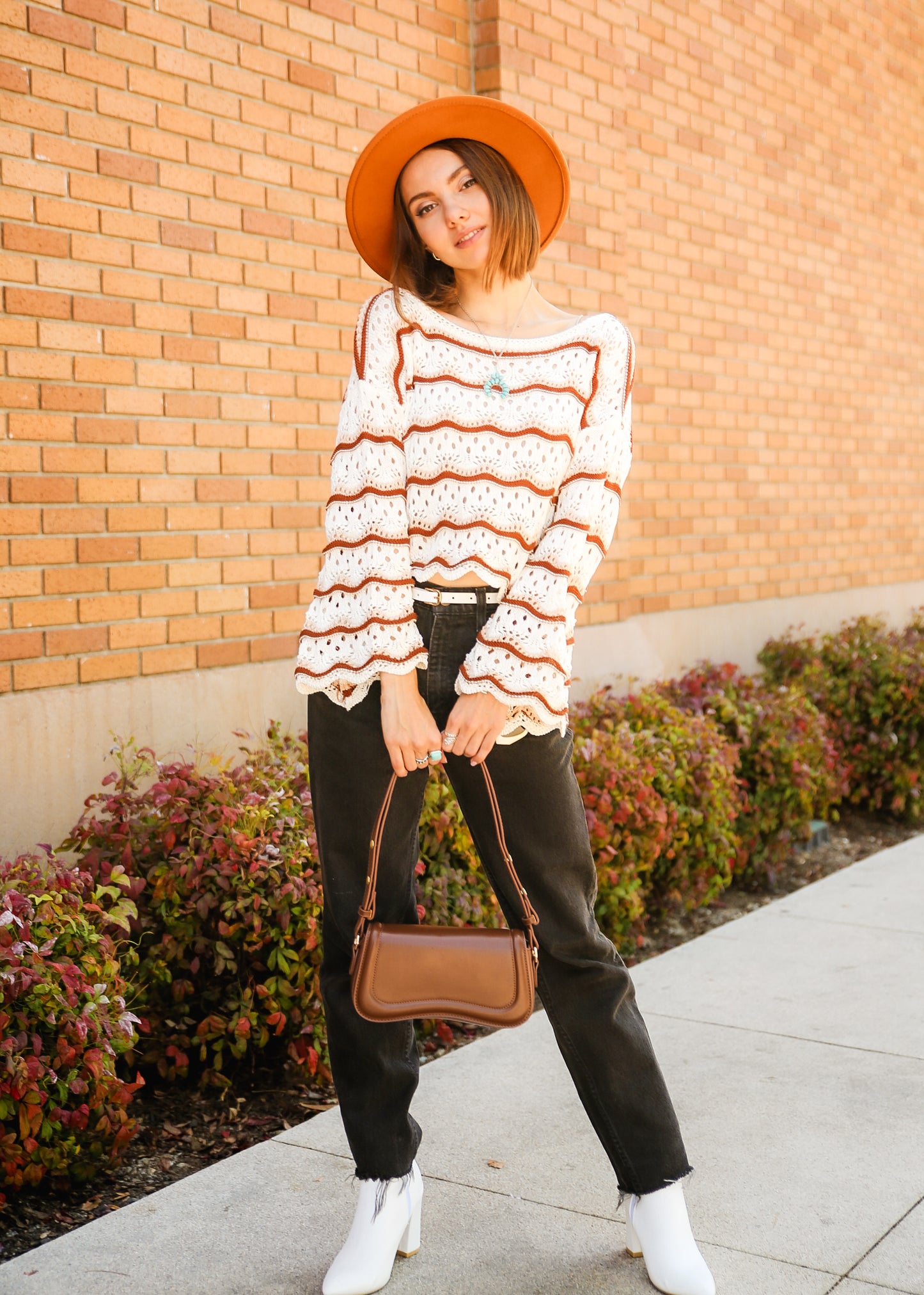 Striped Pattern Drop Shoulder Knit Sweater