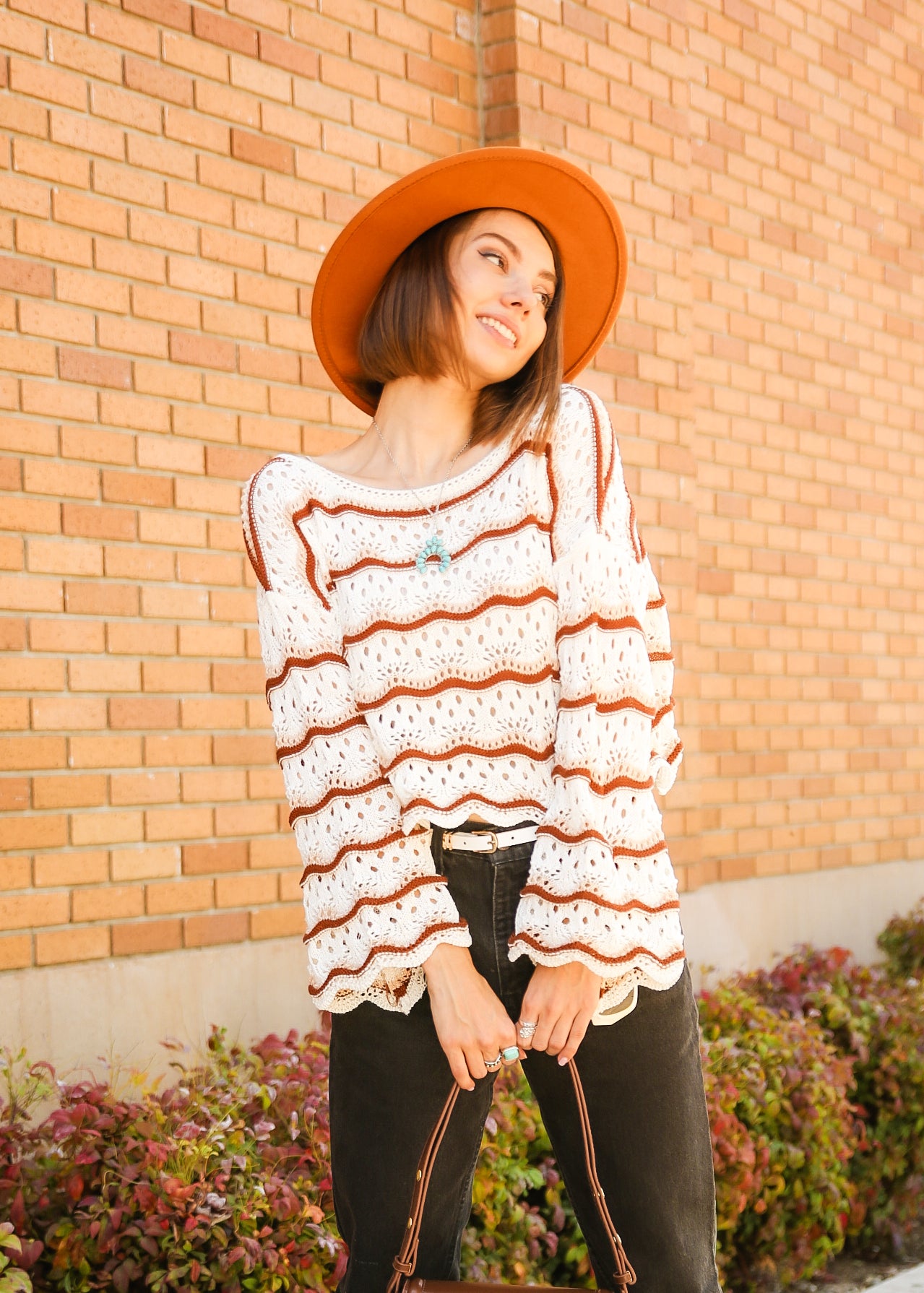 Striped Pattern Drop Shoulder Knit Sweater