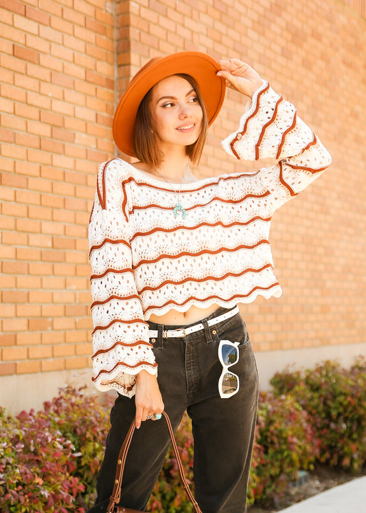 Striped Pattern Drop Shoulder Knit Sweater