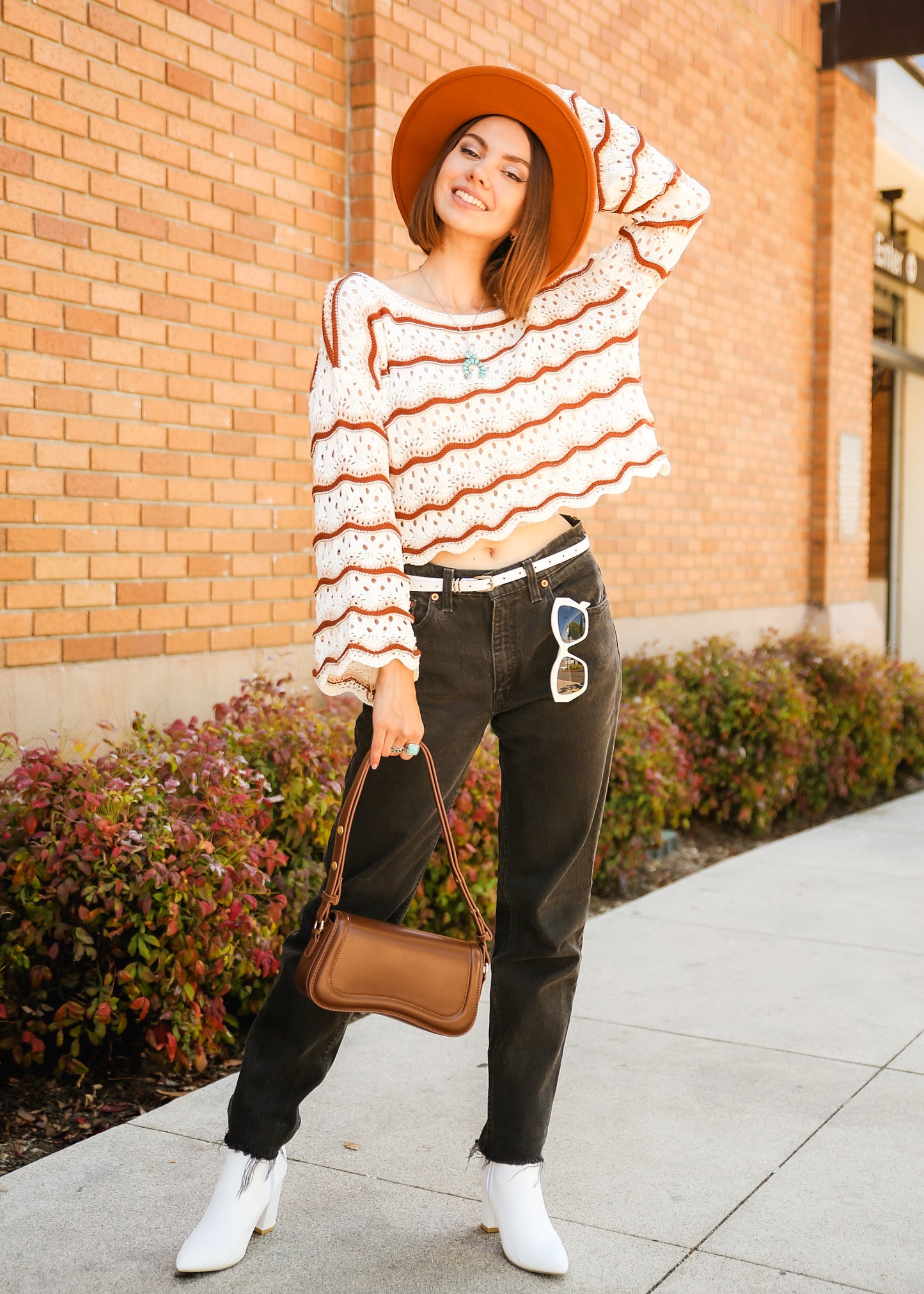 Striped Pattern Drop Shoulder Knit Sweater