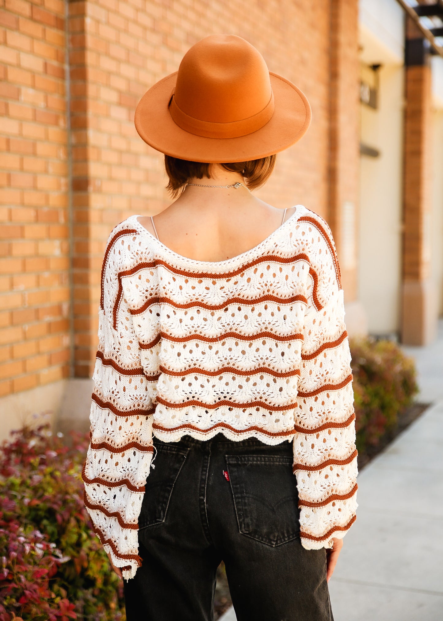 Striped Pattern Drop Shoulder Knit Sweater