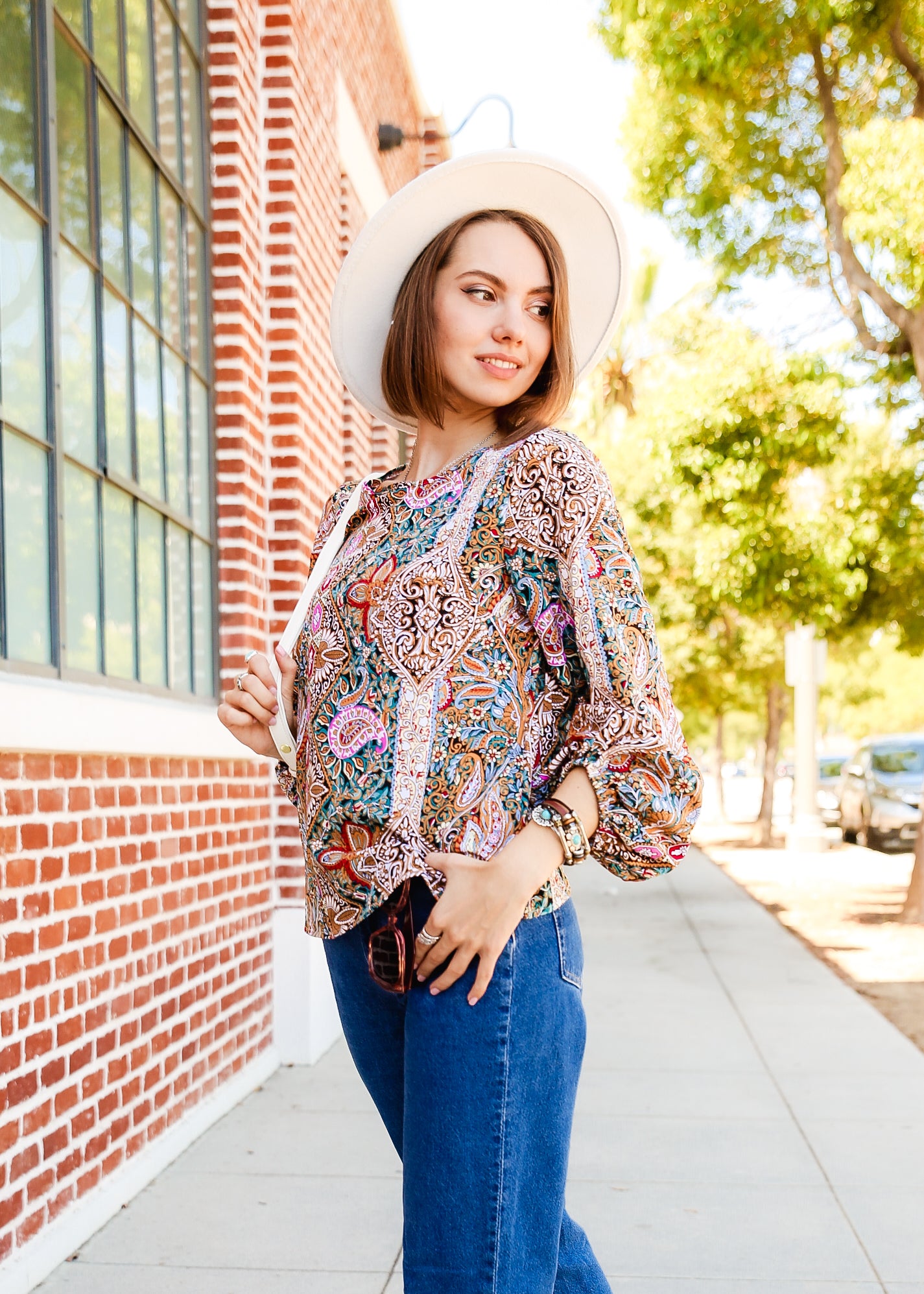 Paisley Print Bishop Sleeve Blouse