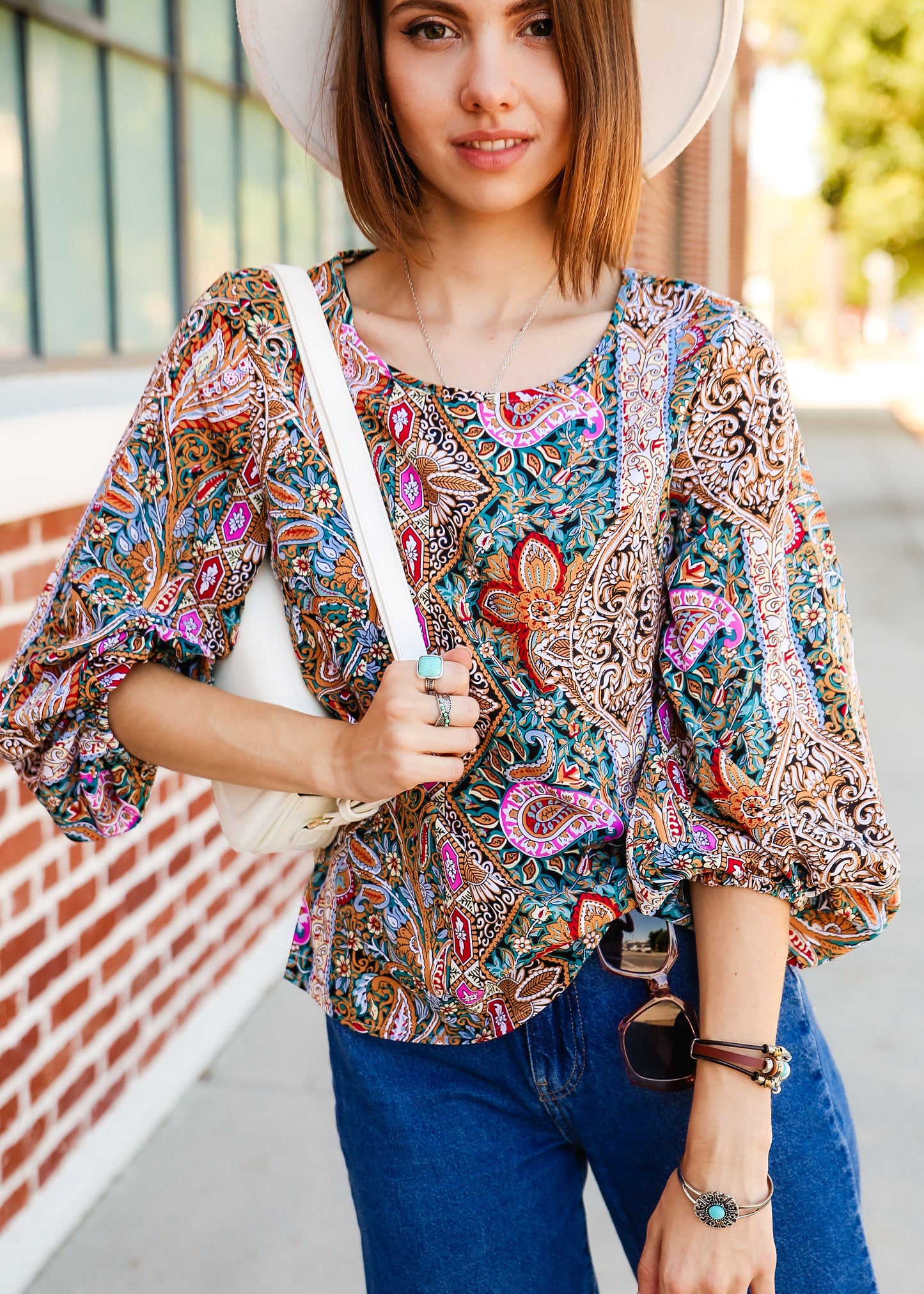 Paisley Print Bishop Sleeve Blouse