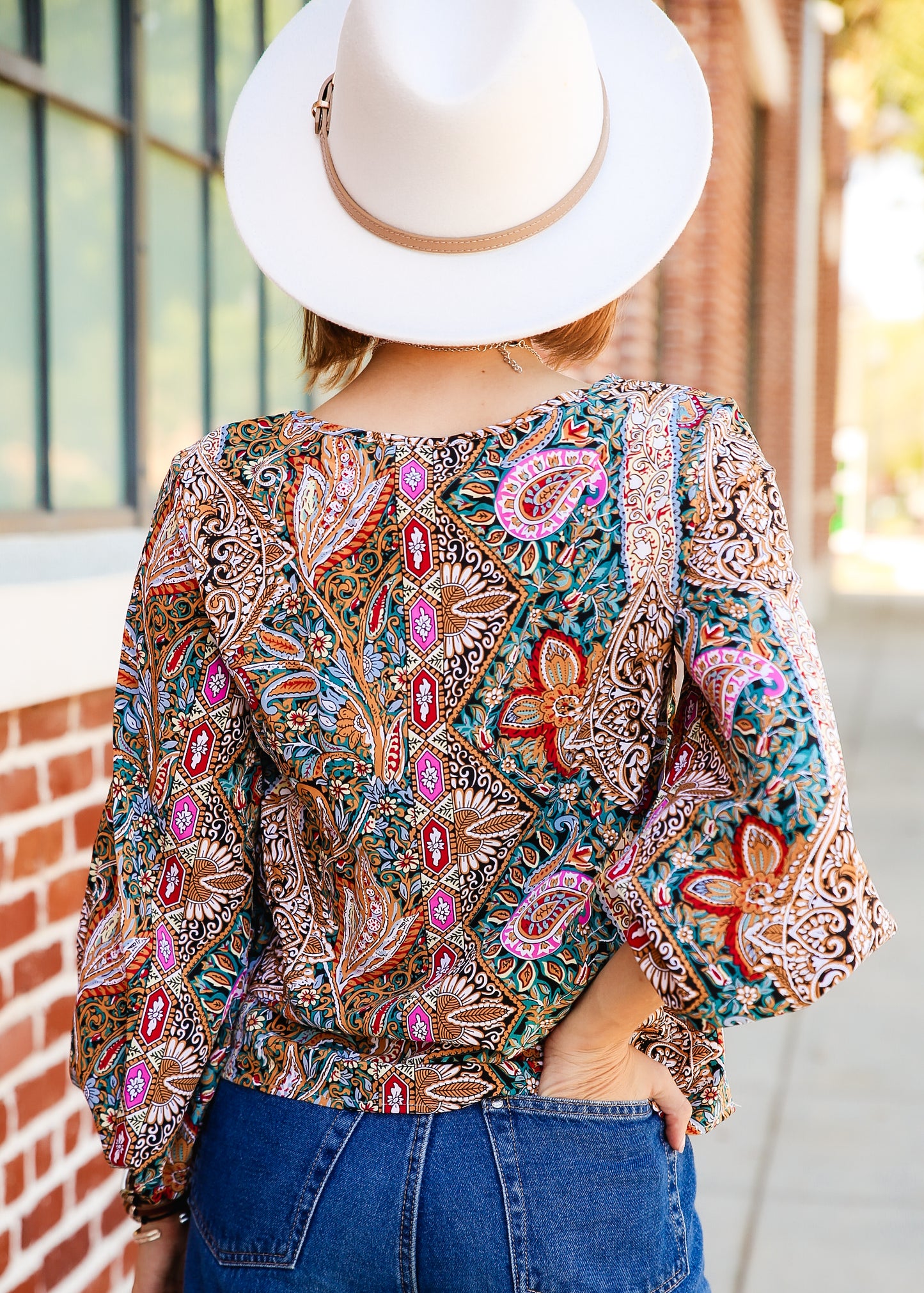 Paisley Print Bishop Sleeve Blouse