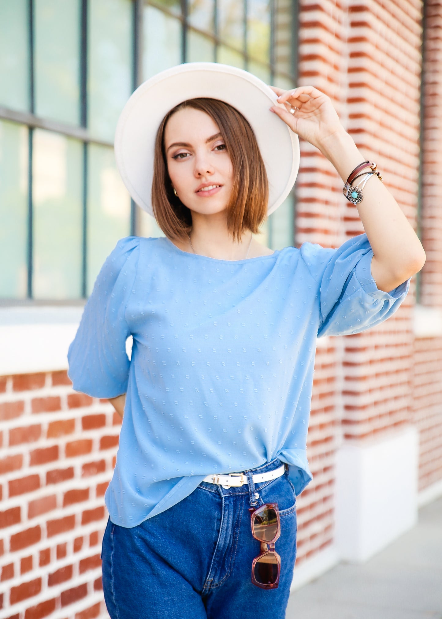 Swiss Dot Puff Sleeve Blouse