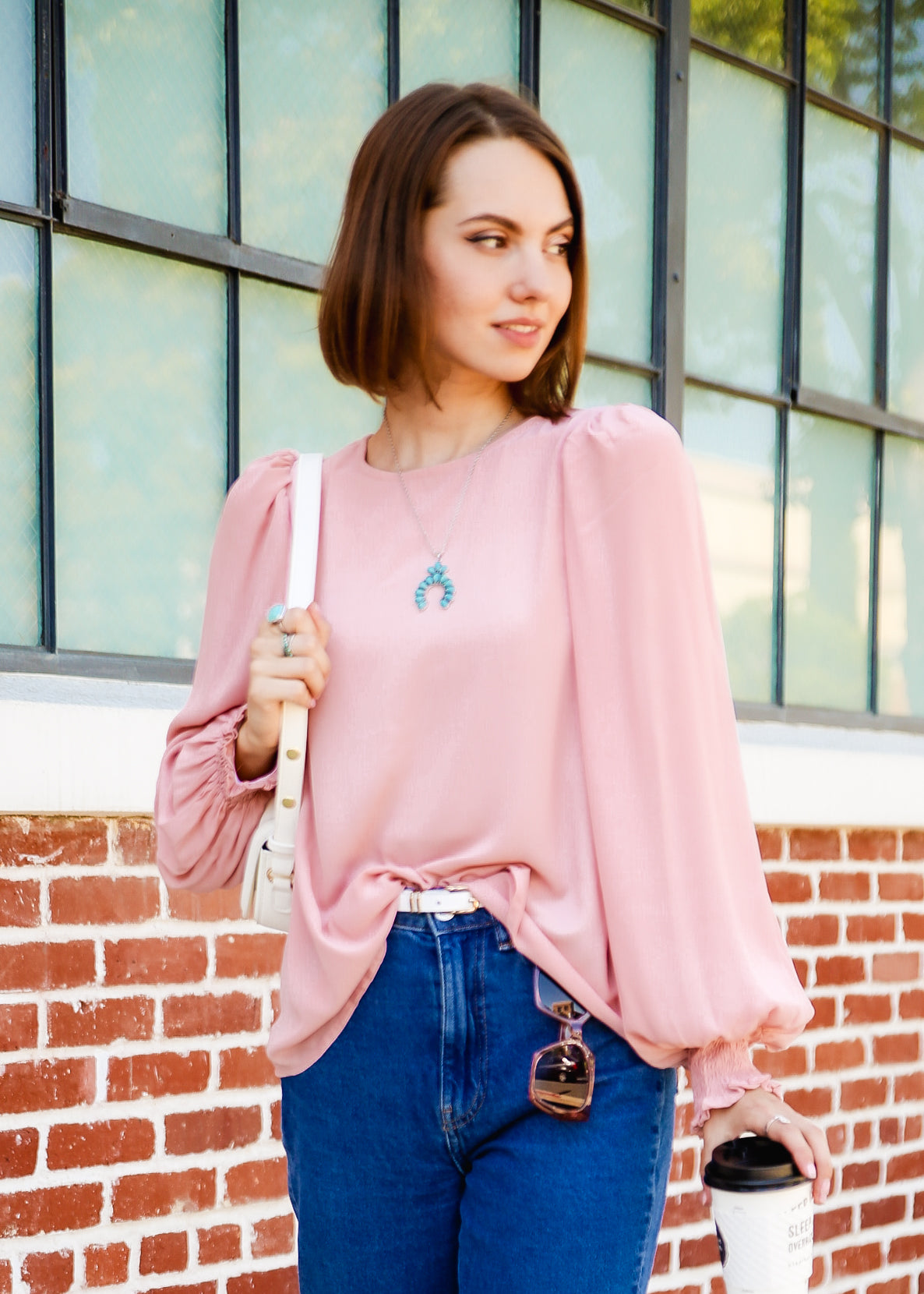 Solid Lantern Sleeve Blouse