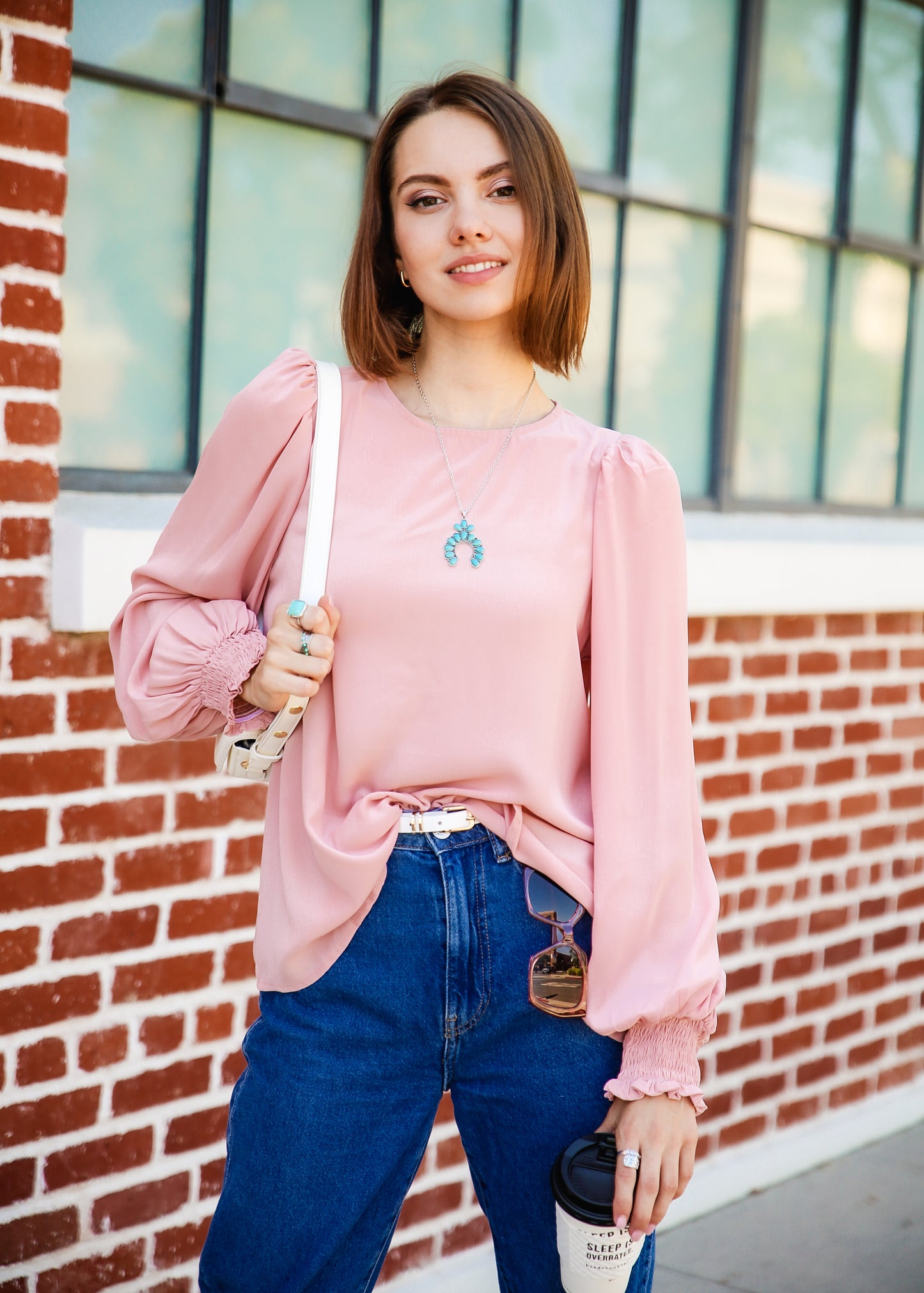 Solid Lantern Sleeve Blouse