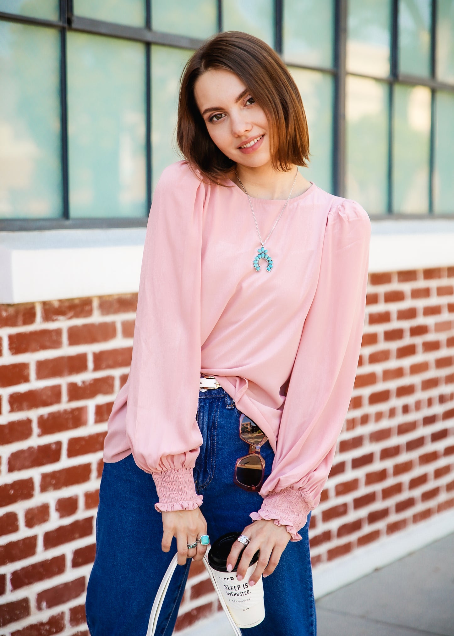 Solid Lantern Sleeve Blouse