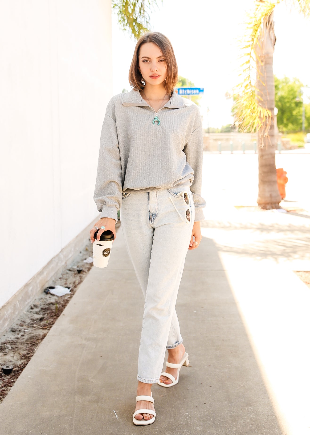 Half Zip Drop Shoulder Sweatshirt