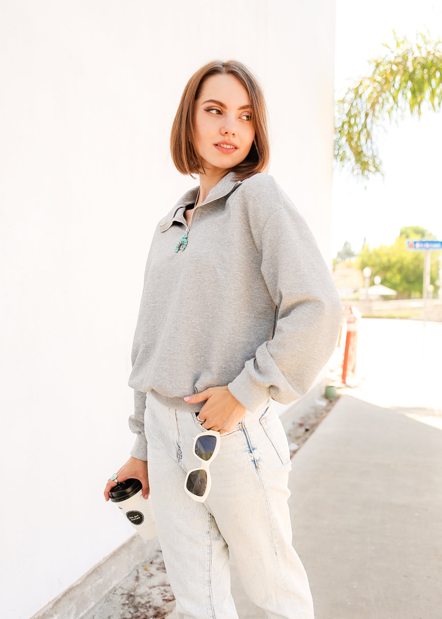 Half Zip Drop Shoulder Sweatshirt