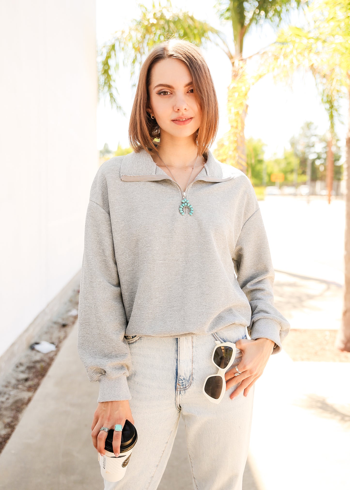 Half Zip Drop Shoulder Sweatshirt