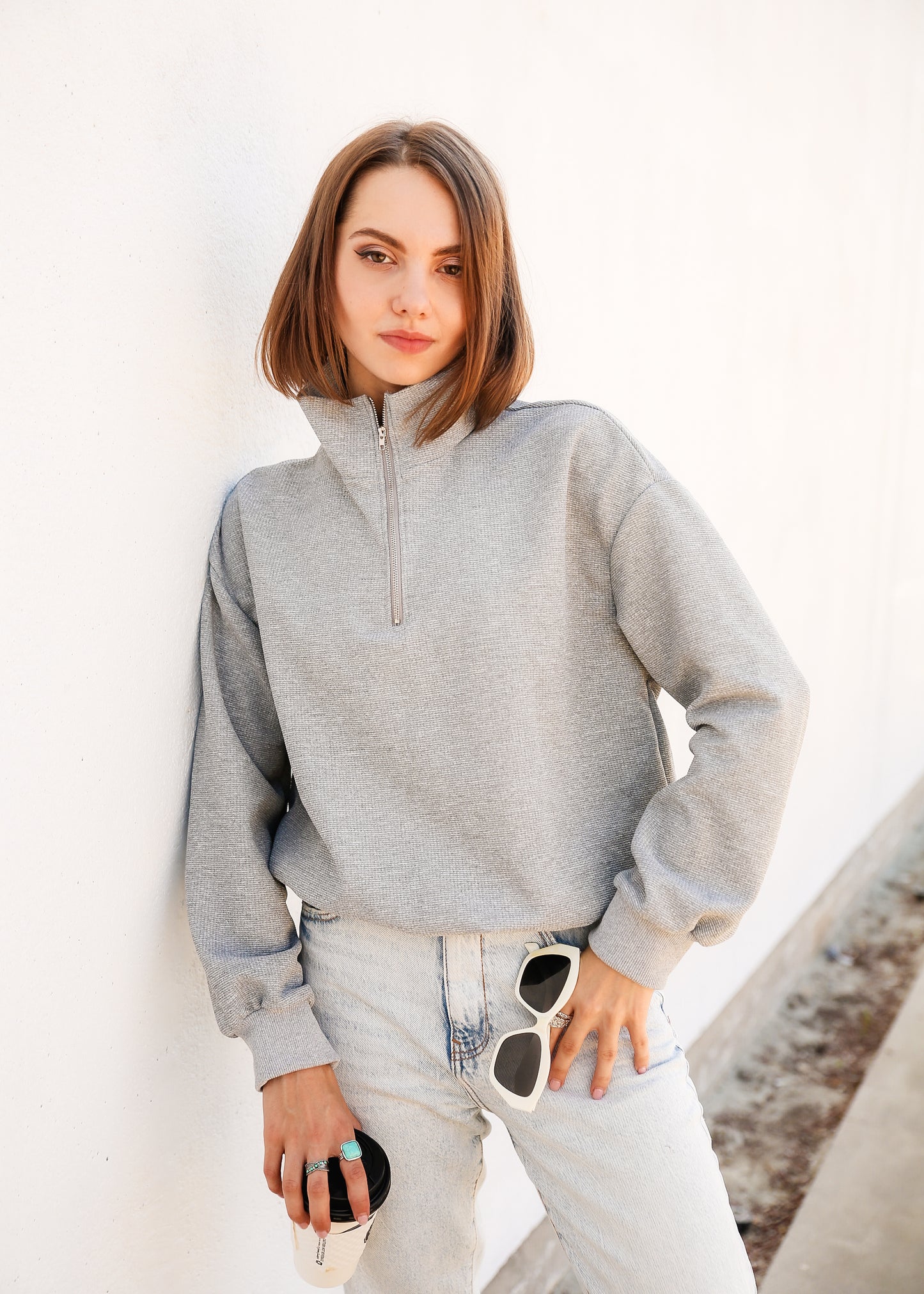 Half Zip Drop Shoulder Sweatshirt